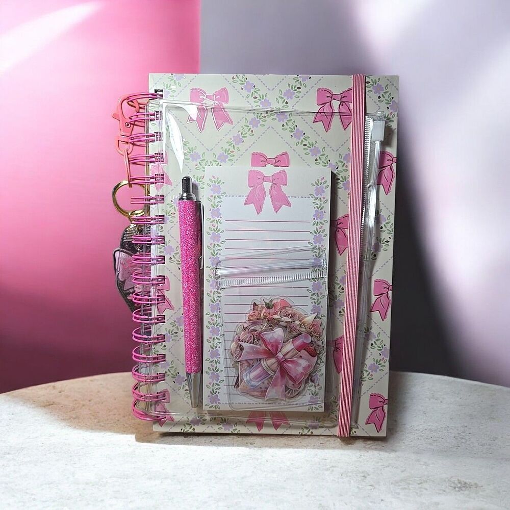 Journal  Notebook Pink Girlie Coquette ,matching Pen,keychain And Stickers Kit